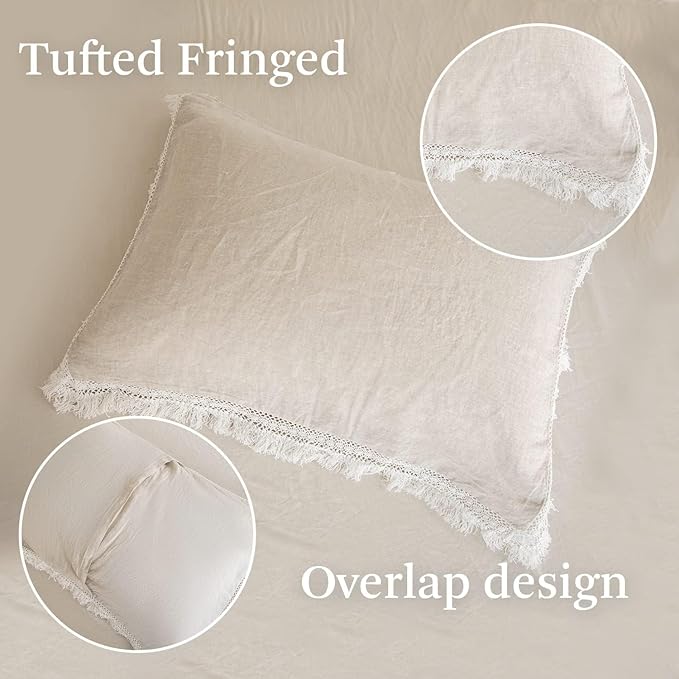 Simple&Opulence 100% Linen Boho Duvet Cover,2pcs Bohemian Textured Collection Bedding Set for All Seasons,French Country Comforter Cover Set with Pillow Shams(Twin, Tassel-Linen)