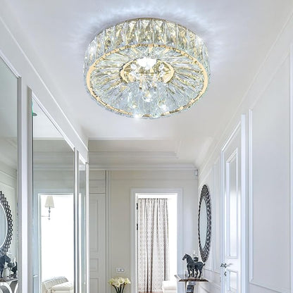 Mini Chandelier Modern Crystal Chandeliers for Hallway LED Flush Mount Ceiling Light Dimmable Light Fixture for Dining Room Living Room Bedroom