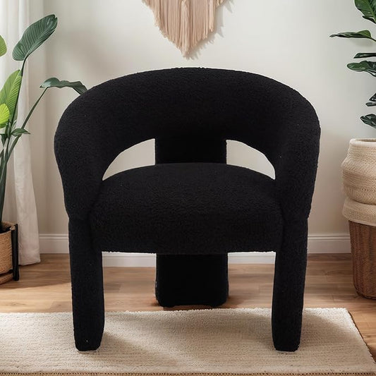 Modern Accent Chair Black Sherpa Round Barrel Armchair Comfy Upholstered Lounge Chair for Living Room Bedroom Reading Chair Vanity Chair Comfy Office Waiting Room Chairs