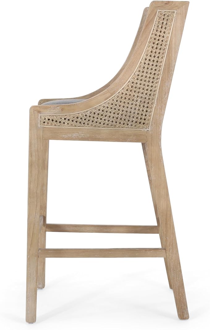 Merax 30" Fabric Upholstered Wood and Cane Barstools with Backrest,Set of 2,French Country Counter Stools Chair