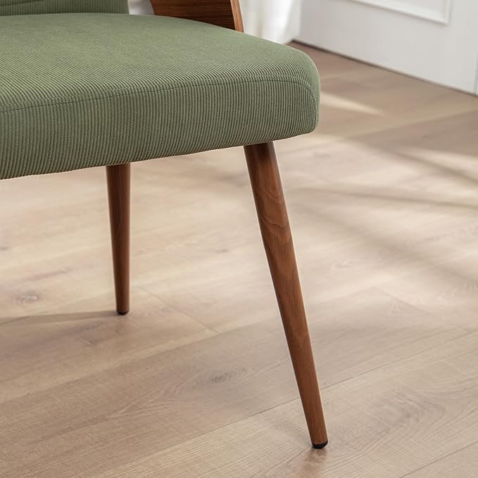 Dining Room Chairs,Mid Century Modern Kitchen Chairs,Green Corduroy Fabric Upholstered Chairs,Metal Legs Wooden Desk Chairs,Armless and No Wheels for Kitchen Dining Room,1PCS