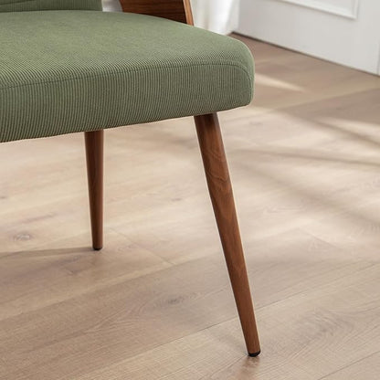 Dining Room Chairs Set of 4,Mid Century Modern Kitchen Chairs,Green Corduroy Fabric Upholstered Chairs,Metal Legs Wooden Desk Chairs,Armless and No Wheels for Kitchen Dining Room