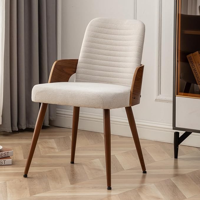 Dining Room Chairs,Mid Century Modern Kitchen Chairs,Upholstered Beige Fabric Chairs,Metal Legs Wooden Desk Chairs Armless and No Wheels for Kitchen Dining Living Room,1PCS