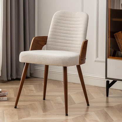 Dining Room Chairs,Mid Century Modern Kitchen Chairs,Upholstered Beige Fabric Chairs,Metal Legs Wooden Desk Chairs Armless and No Wheels for Kitchen Dining Living Room,1PCS