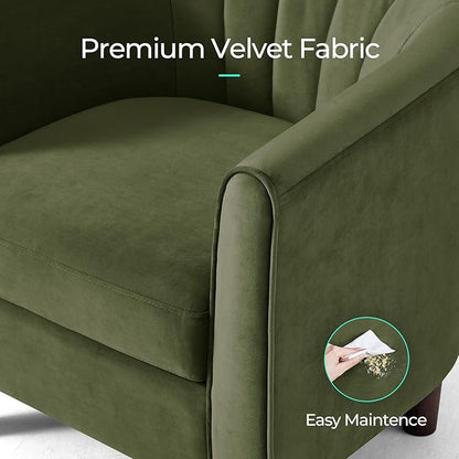 LINSY Accent Chair with Ottoman, Modern Armchair Comfy Barrel Reading Chair with Footrest for Living Room Bedroom Reading Room, Velvet, Olive Green