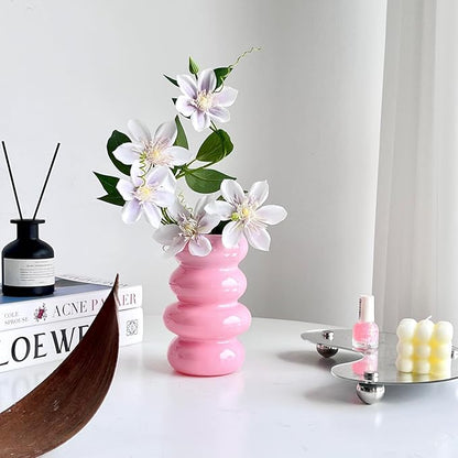 BLOFLO Colored Glass Hydroponic Flower Vase, 7-Inch Pink Glass Vase, Four-Layer Geometric Glass Floral Vase for Home Décor, Modern Bubble Glass Vase for Home Office Wedding Table (Pink)