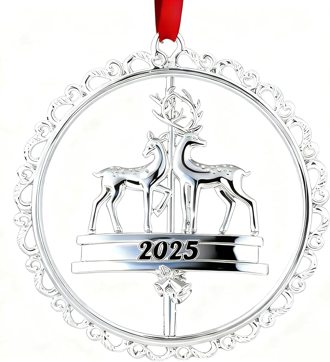 Christmas Ornament Decoration for Tree Hanging Metal Ornaments with Rotatable Elk,Dated 2025 Engraved for Holiday Decoration Keepsake Gift Lover Friends Family