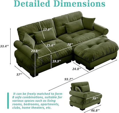 SoarFlash L Shaped Couches for Living Room, Small Sectional Sofa Set with Reversible Chaise, Modern Designed Sleeper Sofas and Modular Couch Function, Suitable for Small Spaces in Apartment, Green