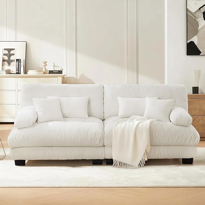 SoarFlash Modern Living Room Velvet Recliner Sofa, Loveseat Sofa for Apartment, Solid Wood Frame, Easy to Install (94.4 inch,White)