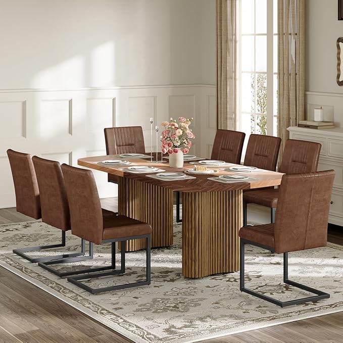 Dining Table Set for 8 - Large 78.7" Rectangular Kitchen Table Set for 8 with Cushioned Chairs,Modern Mid-Century Wood Dining Room Table for 8 Ideal for Kitchen & Gatherings