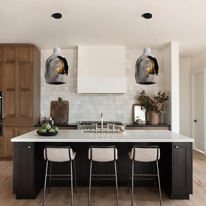 JAYMP Wabi Sabi Pendant Light for Dining Room Kitchen Island Hallway Farmhouse Hanging Lamp E26 Base Retroism Style Wine Bottle Shape Lighting Fixture (Antique White,C Shape, D26×H46cm)