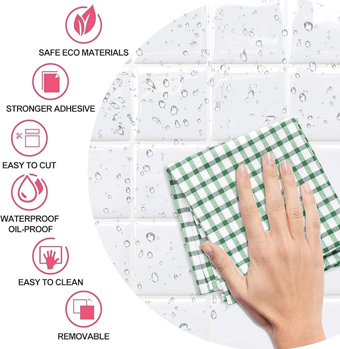 Alwayspon 10 Sheets 10" x10'' White 3D Vinyl Backsplash Tiles, Self-Adhesive Peel and Stick Wall Tile Stickers Stick on Subway Tiles for Kitchen Bathroom Wall