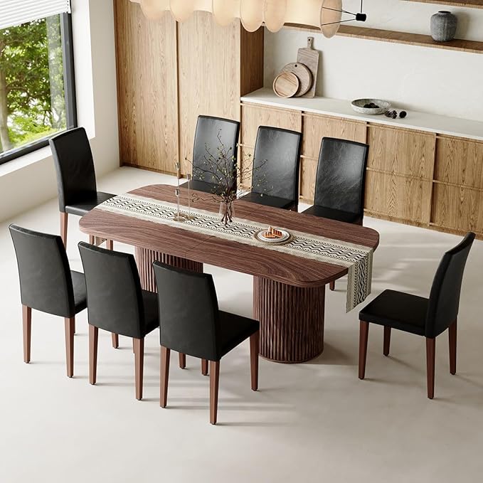 79" Dining Table Set for 8,Large Rectangular Dining Table Set for 8 with Cushioned Chairs,Modern Mid-Century Wood Dining Room Table Set for 8,Ideal for Dining & Gatherings (Walnut)