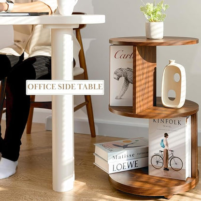 KAYMILY Round End Tables, Mid Century Modern 3 Tier Side Table for Living Room, Bedroom, Office, 25" Tall Accent Nightstand with Open Storage Shelves, Easy Assembly, MDF Wood - Rotating - Walnut