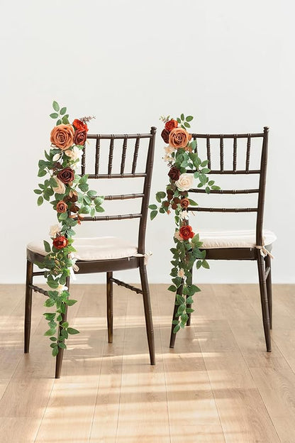 Ling's Moment Fall Wedding Chair Decorations 10pcs Aisle Floral Swag Artificial Pew Flowers Hanging Garlands Orange Terracotta for Ceremony Reception Church Rose Floral Arrangement Party Outdoor Decor