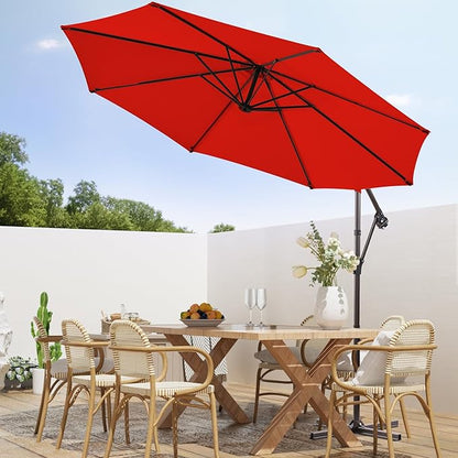 wikiwiki 10ft Patio Umbrellas Offset Outdoor Umbrella Cantilever Hanging Umbrellas w/Infinite Tilt, Fade Resistant Waterproof RECYCLED FABRIC Canopy & Cross Base, for Yard, Garden & Deck, Red