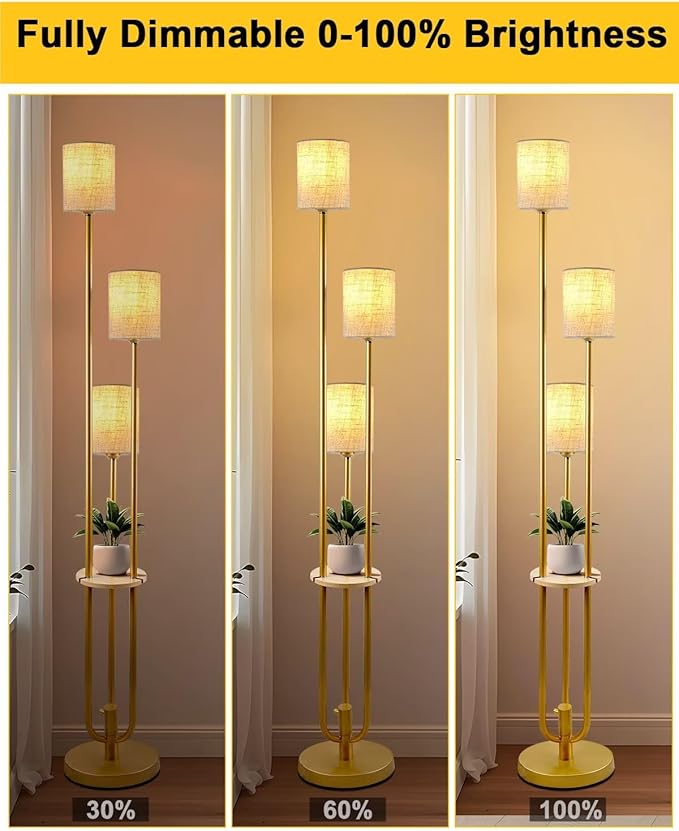 Gold Floor Lamp Dimmable 64IN Tall Standing Lamps with Soft Warm White Eye Care 3000K G9 Bulbs, Mid Century Modern Floor Lamp for Livng Room Bedroom