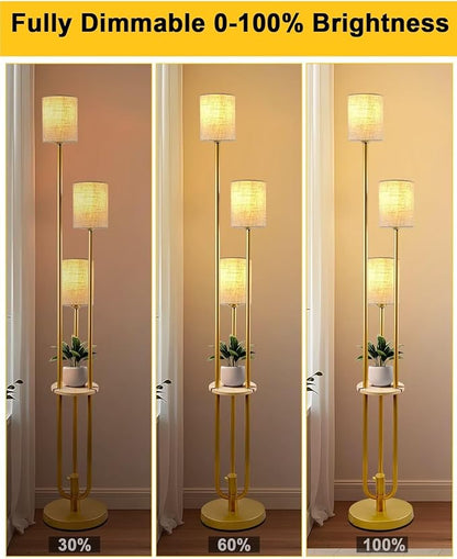 Gold Floor Lamp Dimmable 64IN Tall Standing Lamps with Soft Warm White Eye Care 3000K G9 Bulbs, Mid Century Modern Floor Lamp for Livng Room Bedroom