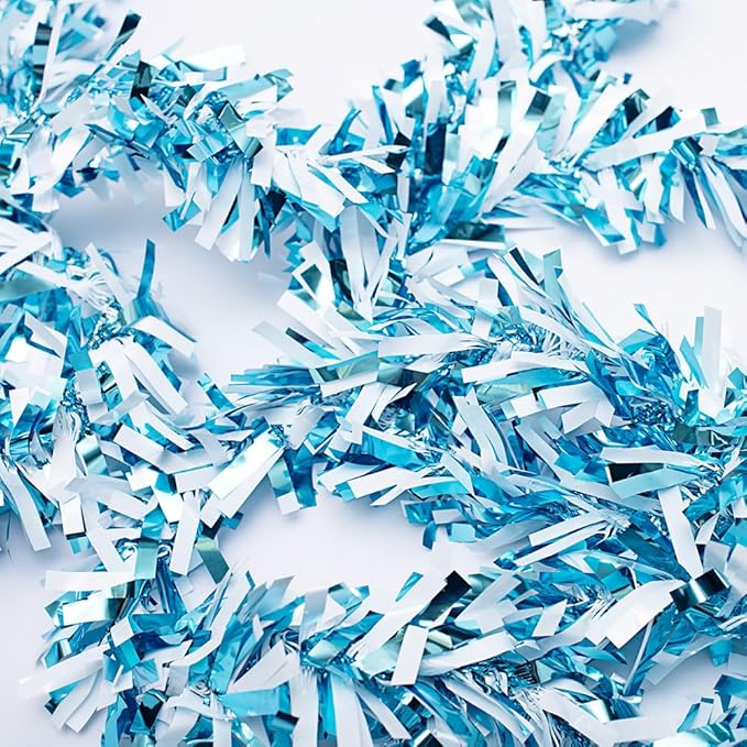 Anderson's Metallic Light Blue & White Sparkle Glitter Tinsel Twist Garland, 25ft Holiday Decoration, Christmas Tree Trim, Parade Float Decor, Party Supplies, Graduation, Indoor/Outdoor Event Garland