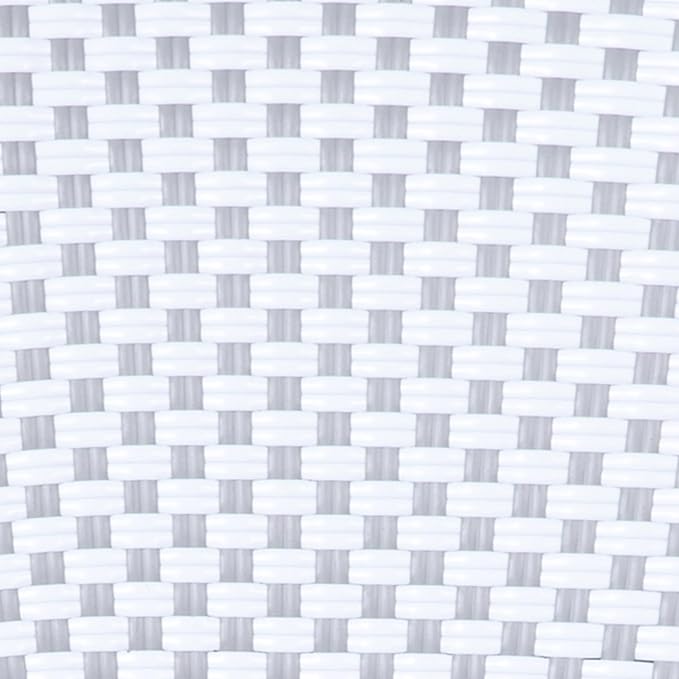 Martha Stewart Lily Pond 31” Round Indoor Outdoor Bistro Dining Table with Aluminum Frame in Gray Woodgrain and Rattan Top in White/Gray with Tempered Glass Top