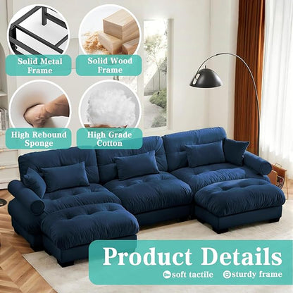 SoarFlash Sectional Sofa Couch, U Shaped Modern Sofa with Solid Wood Legs, Couches Sofas for Living Room Apartment, Comfortable Small Couches for Apartment, Blue