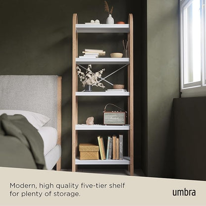 Umbra Bellwood Five-Tier Shelf Bookcase Display with 5 Shelves, White/Natural