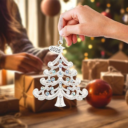 2025 Metal Christmas Tree Ornament Decorations 5" with Iridescent Crystals & 2025 Dated Engraved for Keepsake Gifts Holiday Home Party Decor
