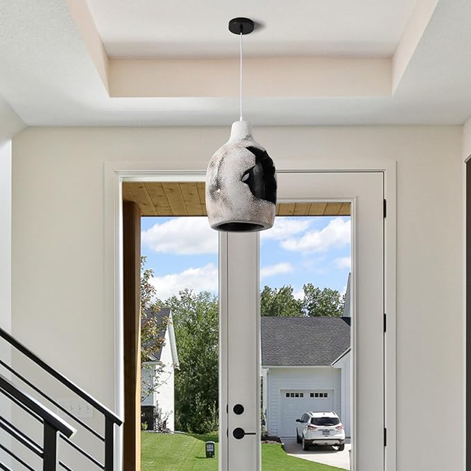 JAYMP Wabi Sabi Pendant Light for Dining Room Kitchen Island Hallway Farmhouse Hanging Lamp E26 Base Retroism Style Wine Bottle Shape Lighting Fixture (Antique White,C Shape, D26×H46cm)