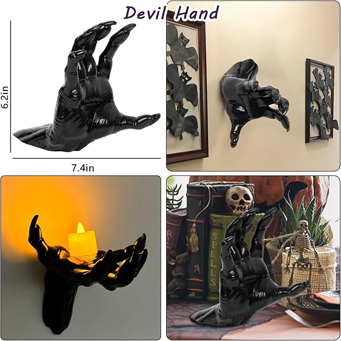 DAZONGE Halloween Decorations, Pack of 3 Wall Mounted Creepy Reaching Hands with Lighted Candles, Life-Sized Horror Hands for Gothic Wall Decorations, Scary Halloween Decorations Indoor
