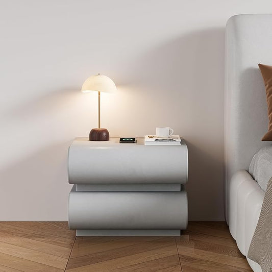 homary Smart Nightstand Modern Light Gray Leather Nightstands with Wireless Charger Bedside Table with 2 Drawers for Bedrooms Living Rooms Offices 19.7" W x 15.7" D x 15.7" H (Light Gray 2 Drawers)