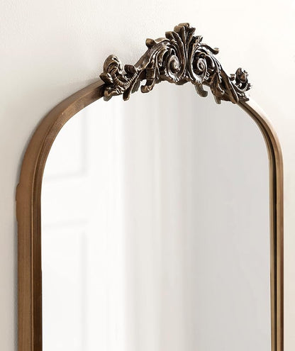 Kate and Laurel Arendahl Glam Arched Tall Panel Mirror; 24 x 42; Gold; Traditional Baroque Large Body Wall Mirror with Ornate Garland Inspired Crown
