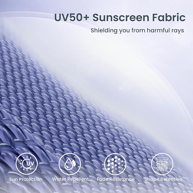 PHI VILLA 7ft Beach Umbrella with Fringe & Sand Anchor, Outdoor Patio Heavy Duty Windproof Portable Tassel Umbrellas for Sand with Push Button Tilt & Carrying Bag, UPF 50+, Stripe Blue & White