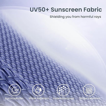 PHI VILLA 7ft Beach Umbrella with Fringe & Sand Anchor, Outdoor Patio Heavy Duty Windproof Portable Tassel Umbrellas for Sand with Push Button Tilt & Carrying Bag, UPF 50+, Stripe Blue & White