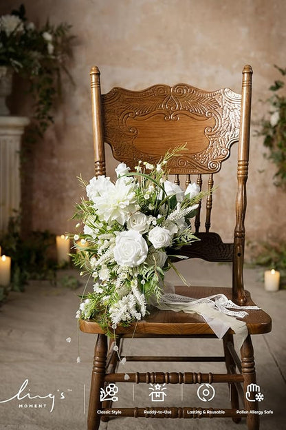 Ling's moment White Green Bridal Bouquet for Bride, White Green Wedding Bouquets for Bride, 13 Inch Bride Bouquets for Wedding Artificial Flowers Bouquets