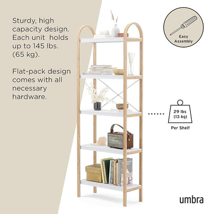 Umbra Bellwood Five-Tier Shelf Bookcase Display with 5 Shelves, White/Natural