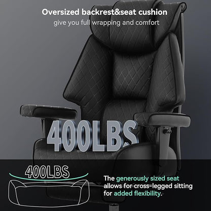 Big and Tall Office Chair with Footrest, PU Leather High Back Executive Office Chair 400lbs, Ergonomic Computer Chairs Lumbar Support for Heavy People (All Black)
