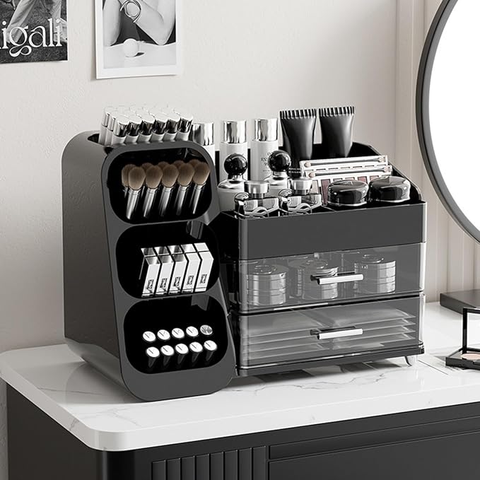 Makeup Organizer with Drawers for Vanity,Spacious Cosmetic Display Case,Perfect Storage Solution for Your Beauty Essential (Black)