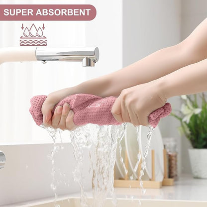 Homaxy 100% Cotton Kitchen Towels and Dishcloths Set, 12 x 12 Inches and 13 x 28 Inches, Set of 12 Bulk Kitchen Towels Set, Ultra Soft Absorbent Dish Cloths for Washing Dishes, Dried Rose