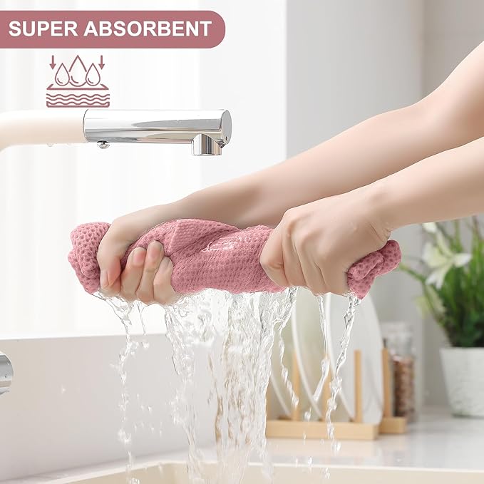 Homaxy 100% Cotton Kitchen Towels and Dishcloths Set, 12 x 12 Inches and 13 x 28 Inches, Set of 8 Bulk Kitchen Towels Set, Ultra Soft Absorbent Dish Cloths for Washing Dishes, Dried Rose