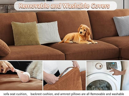 EASE MOOSE Brown Sectional Modular Sofa，Oversized L Shape Sectional Couch Wide Deep Modular Sofa Brown Couch