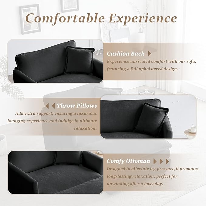 SoarFlash Chenille Sectional Sofa, Comfy Modular Single Sofa with Ottoman, Modern Recliner Deep Seat Sofa Set for Living Room,Grey