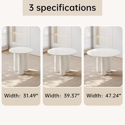 3-Piece Round Dining Room Table Set for 2-4 People,Small Space,Modern Kitchen Table Set with 2 Cushion Chairs Coffee Table Balcony,White