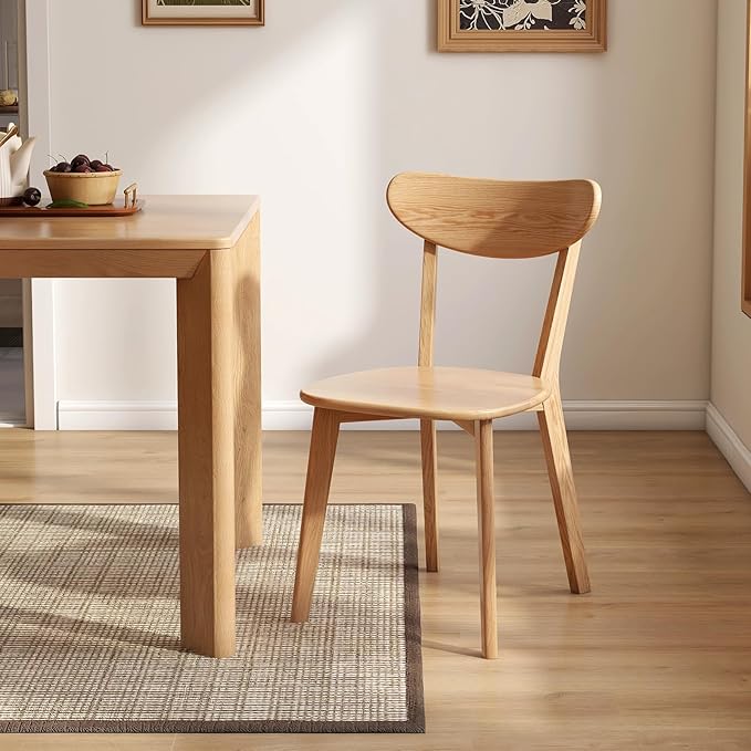 Oak Dining Chairs, Kitchen Chairs, 100% Solid Wood Modern Dinner Chair with Curved Backrest, Dining Room Chair for Kitchen, Living Room, Study (1PK, Natural)