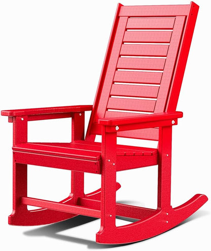 GREENVINES Outdoor Rocking Chairs | Porch Rocker | HDPE Plastic | Red | Oversized Rockers | High Back | Big & Tall | Ladder Back | for Patio Outside Backyard Balcony Garden