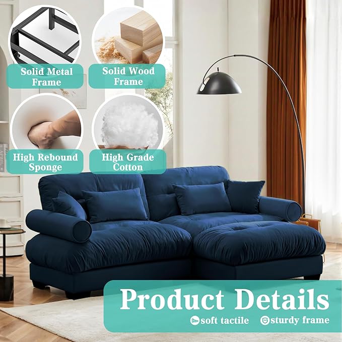 SoarFlash L Shaped Couches for Living Room, Small Sectional Sofa Set with Reversible Chaise, Modern Designed Sleeper Sofas and Modular Couch Function, Suitable for Small Spaces in Apartment, Blue