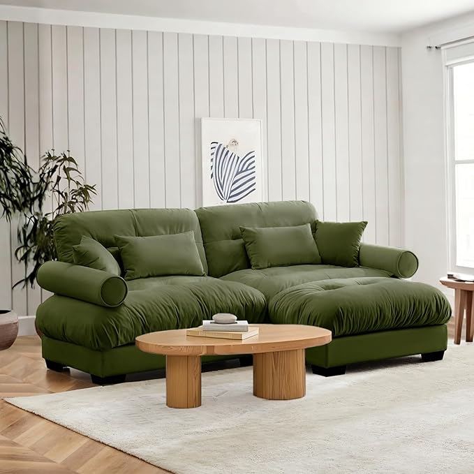 SoarFlash L Shaped Couches for Living Room, Small Sectional Sofa Set with Reversible Chaise, Modern Designed Sleeper Sofas and Modular Couch Function, Suitable for Small Spaces in Apartment, Green