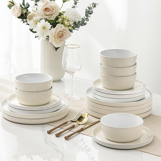 AmorArc Ceramic Dinnerware Sets for 6, 18 Piece Stoneware Plates and Bowls Set, Chip and Crack Resistant Plates Set, Dishwasher & Microwave Safe Dishes - Service for 6