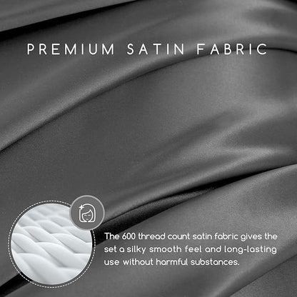 MR&HM Satin Bed Sheets, Queen Size Sheets Set, 6 Pcs Silky Bedding Set with 15 Inches Deep Pocket for Mattress (Queen, Dark Grey)
