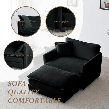 SoarFlash Chenille Sectional Sofa, Comfy Modular Single Sofa with Ottoman, Modern Recliner Deep Seat Sofa Set for Living Room,Black
