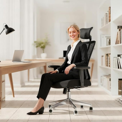 Ergonomic Office Chair with Adjustable Lumbar Support & Flip-Up Armrests - High Back Desk Chair with Thickened Seat Cushion, Rolling Wheels for Home/Office Study Work (05black)